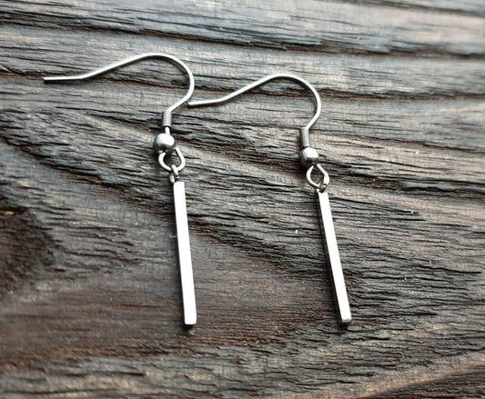 Bar Earrings, Stainless Steel Dangle Leverback Earrings, Hook Earrings.