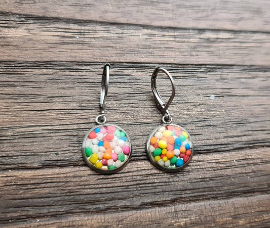 Candy Resin Dangle Earrings, made of Stainless Steel 100's & 1000's. Choose Leverback or Hook Dangle Earrings