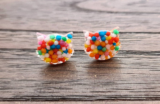 Cat Sprinkle Stud Earrings, Cat Resin Earrings, Real Candy 100s & 1000s Earrings made with Stainless Steel.