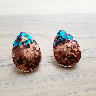 Teardrops Rose Gold mix Glitter Stud Earrings