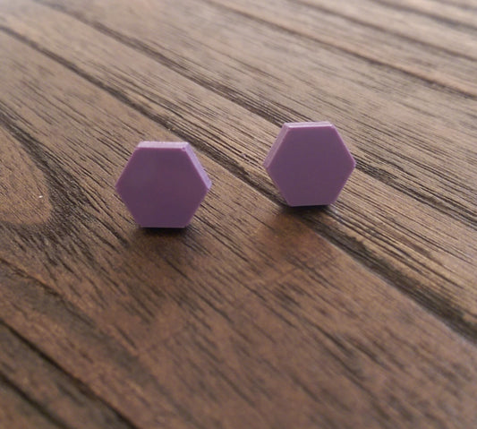 Hexagon Resin Stud Earrings, Lilac Earrings. Stainless Steel Stud Earrings. 10mm - Silver and Resin Designs